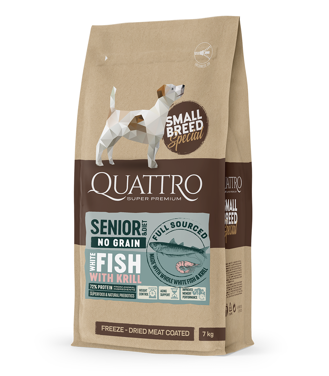 QUATTRO no grain dog food with white fish and krill –