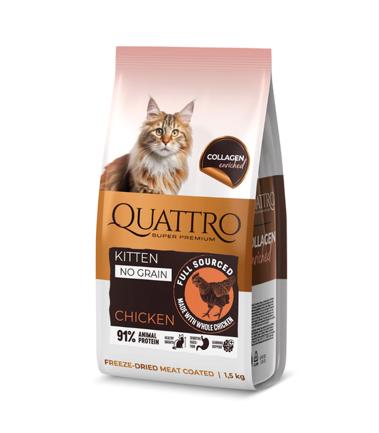 Quattro sausā barība kaķēniem ar vistas gaļu