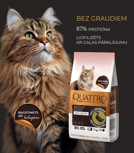 Kaķu barība ar pīles gaļu pieaugušiem, iekštelpās dzīvojošiem kaķiem 1kg+0,5kg