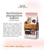 Quattro sausā kaķu barība ar lasi, krilu un kolagēnu pieaugušiem sterilizētiem kaķiem