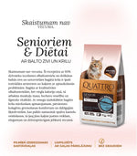 Quattro pilnvērtīga sausā kaķu barība ar baltajām zivīm un krilu kaķiem-senioriem un kaķiem ar lieko svaru