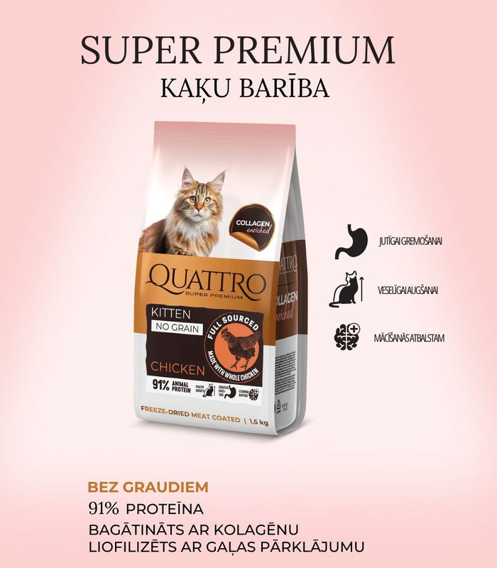 Quattro sausā barība kaķēniem ar vistas gaļu