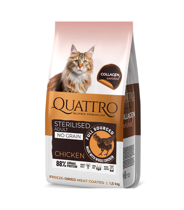 Quattro sausā kaķu barība ar vistas gaļu pieaugušiem sterilizētiem kaķiem