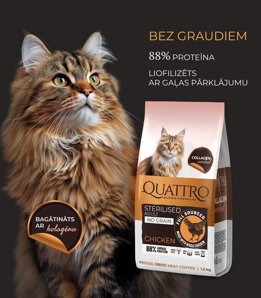 Quattro sausā kaķu barība ar vistas gaļu pieaugušiem sterilizētiem kaķiem