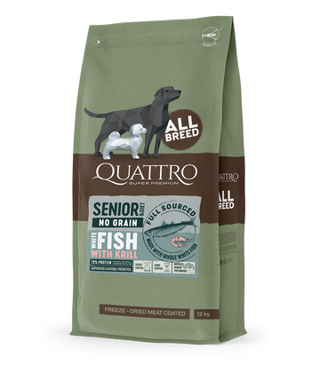 Dog food senior/diet all breed no grain with white fish and krill