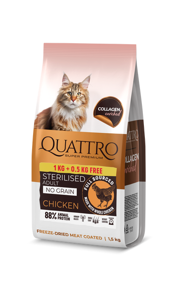 Dry cat food with chicken and collagen for adult sterilised cats