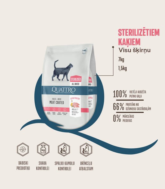 Sterilizētu pieaugušo kaķu barība ar mājputnu gaļu, 1+ gadi.