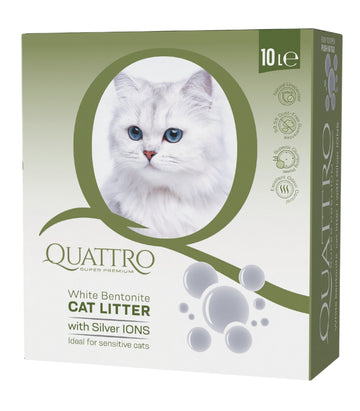 QUATTRO baltā bentonīta kaķu pakaiši ar sudraba joniem, 10L